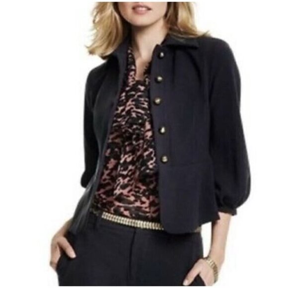 Cabi Womens 4 Abbott Cropped Jacket Ponte Knit Metal Buttons Black 3027 - Picture 1 of 10